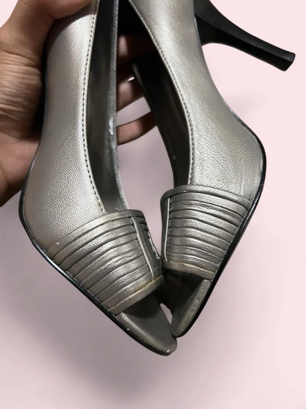 Size 7.5 Silver Women's Peep-Toe High Heels - Elegant Evening Pumps